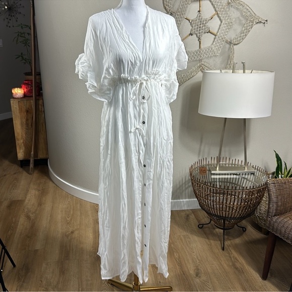 Long white sheer gauzy flowy swimsuit coverup robe - Picture 1 of 10